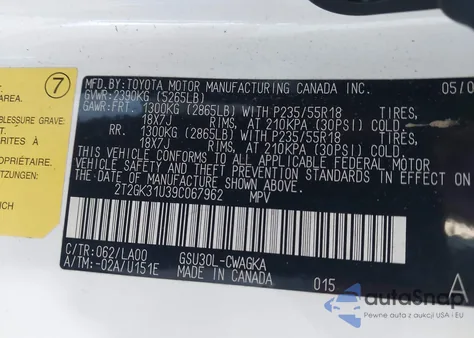 2009 Lexus Rx 350 from USA, damaged, VIN 2T2GK31U39C067962